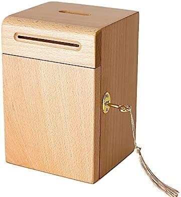 木製 貯金箱 お札ちょきん箱，大容量 鍵付き 大きい お札貯金箱