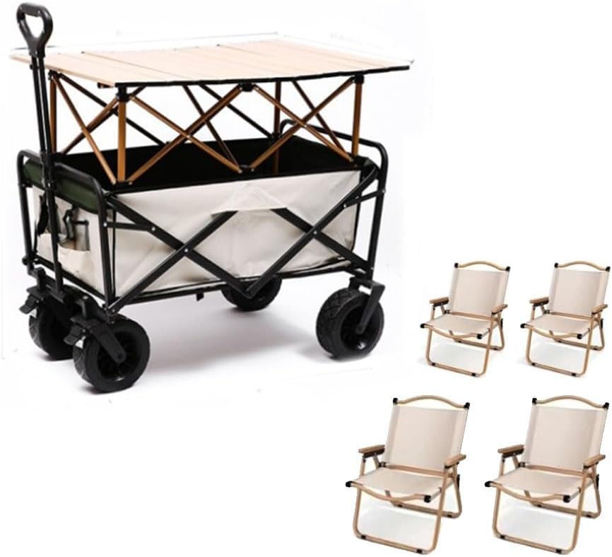 キャリーカート　椅子4脚付き　大型タイヤ　兼テーブル　子供　折りたたむ　クイックキャンプ　キャンプわごん　キャリーワゴン　洗濯が簡　高耐荷重　100kgキャリーワゴン