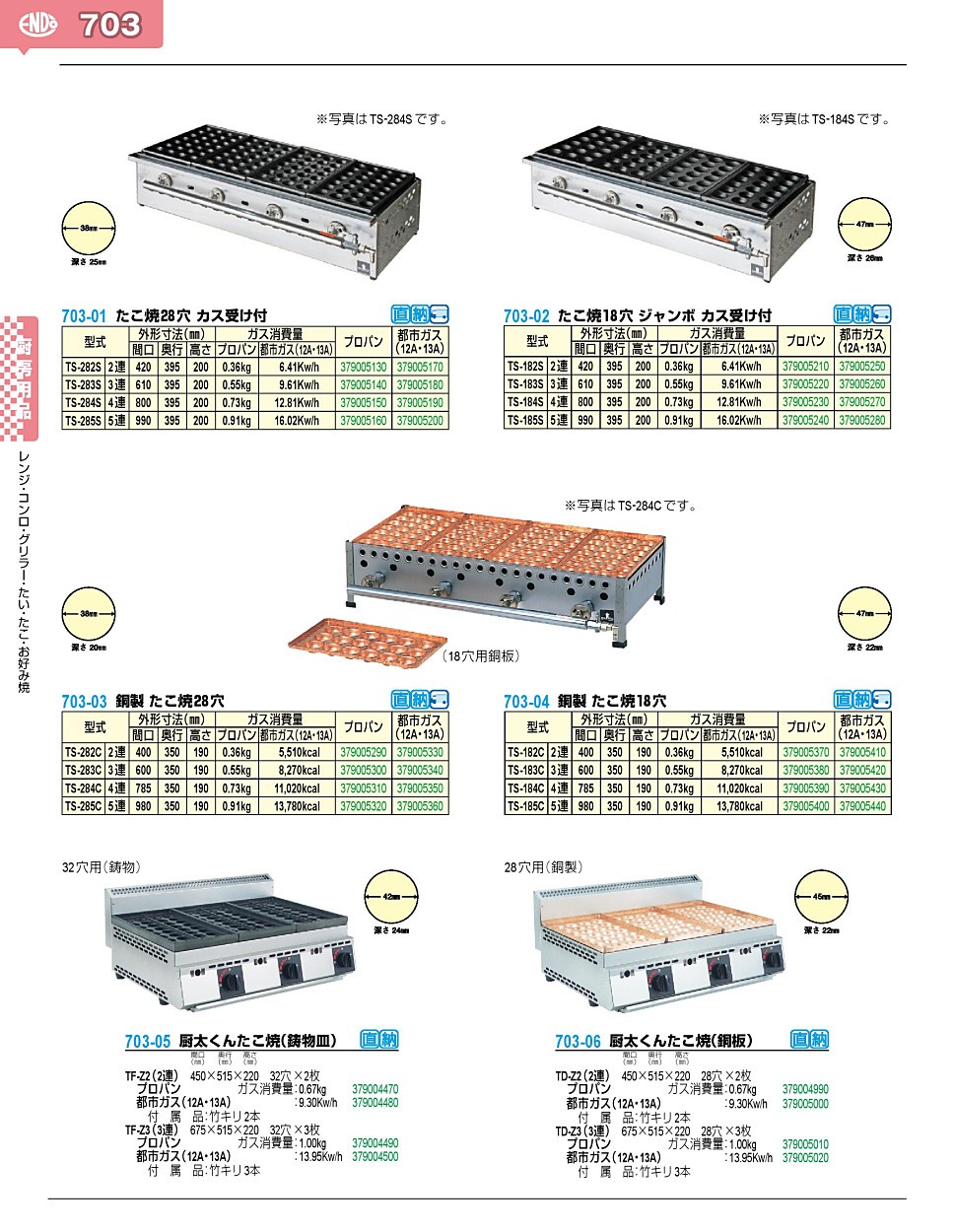 703-06 厨太くんたこ焼（銅板） TD-Z3（3連） プロパン 379005010の