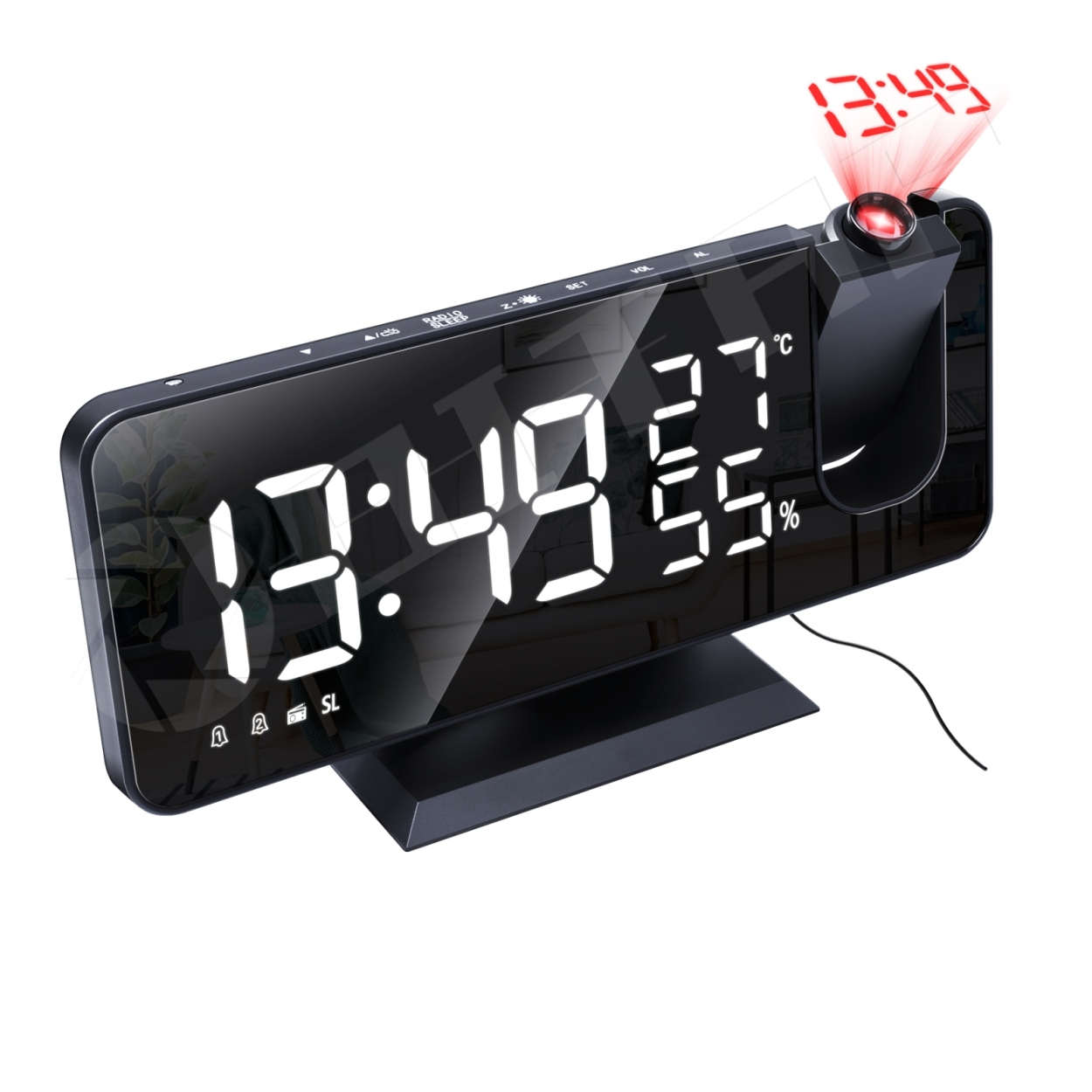 目覚まし時計 こども おしゃれ デジタル ラジオ付き 夜見える 面白い 大音量 置き時計 起きれる 温湿度計 投影 プロジェクター 白 黒 ピンク｜oitap｜02