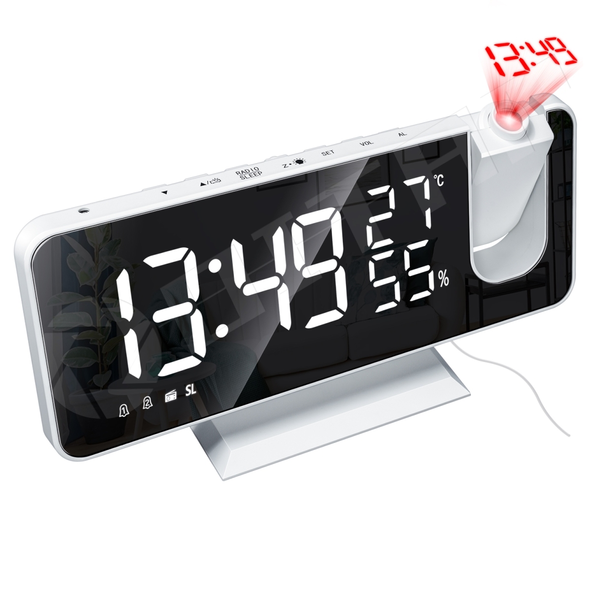 置き時計 デジタル時計 おしゃれ 光る 温湿度計 見やすい 目覚まし時計 こども ラジオ付き 夜見える 面白い 大音量 起きれる 投影 プロジェクター 白 黒 ピンク｜oitap｜03