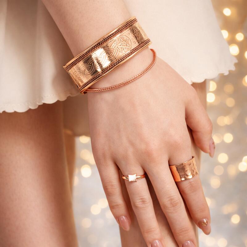 純銅 ブレスレット バングル 太い 太め 大きめ ペンタクル メンズ