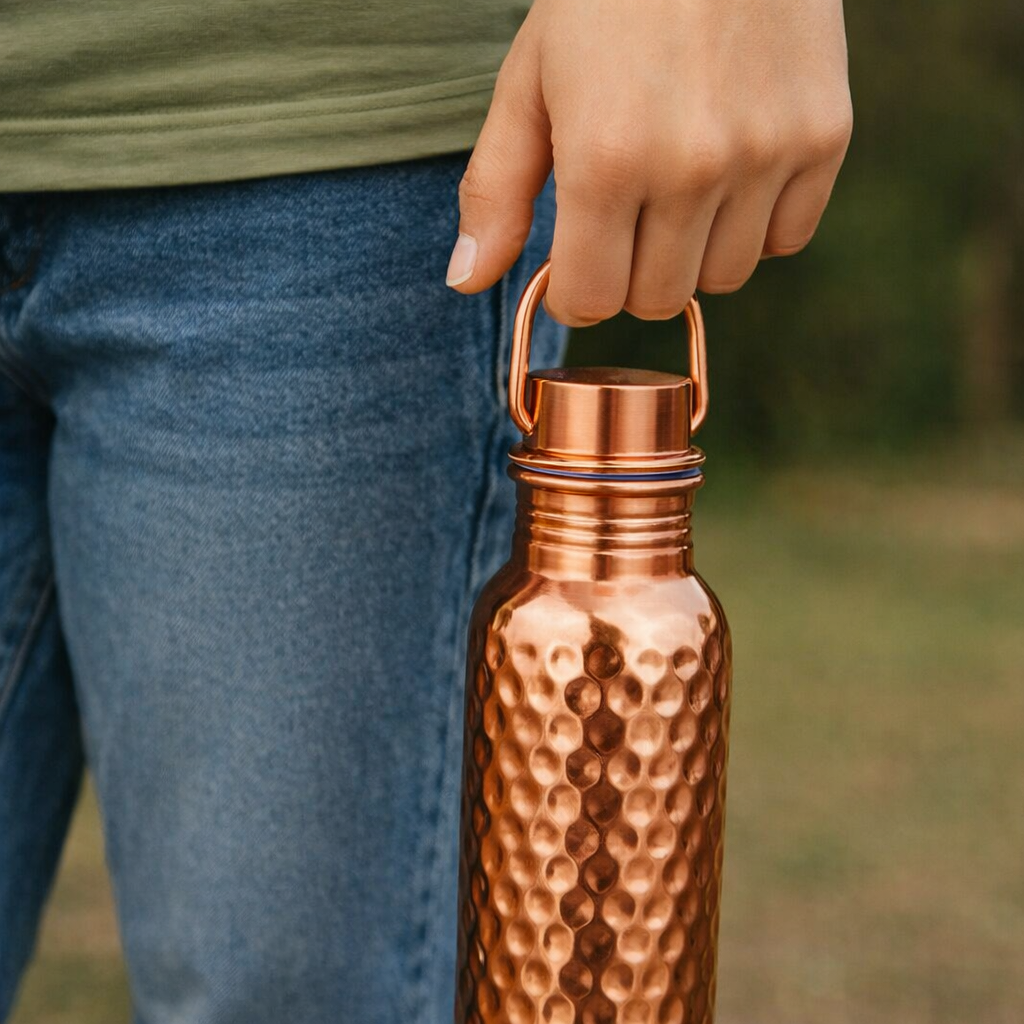 銅製 純銅 水筒 600ml ハンドル付き ショートサイズ ウォーターボトル