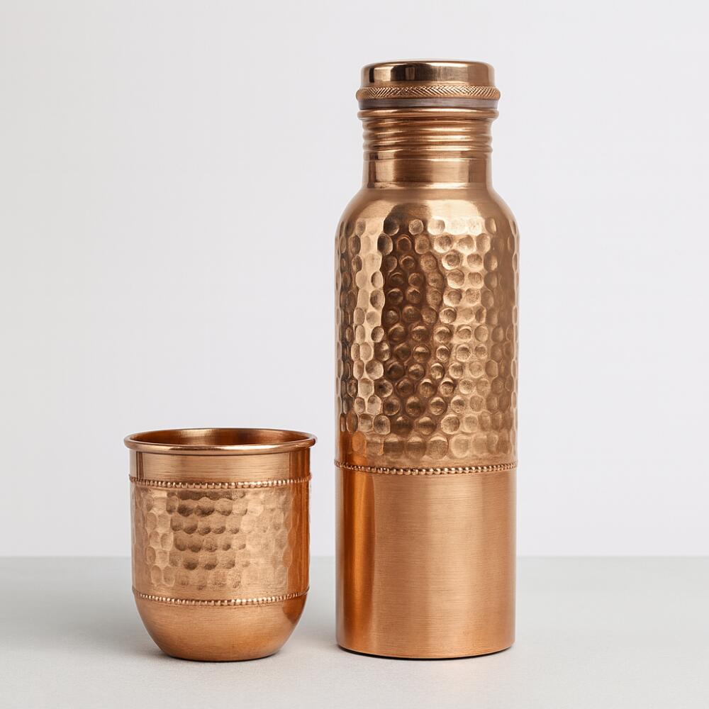 銅製 銅水筒 600ml ウォーターボトル セット アーユルベーダ 手打ち