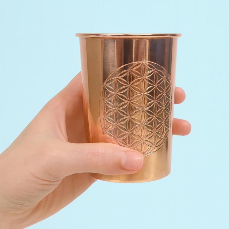 銅製 コップ フラワーオブライフ カップ グラス アーユルベーダ 手打ち