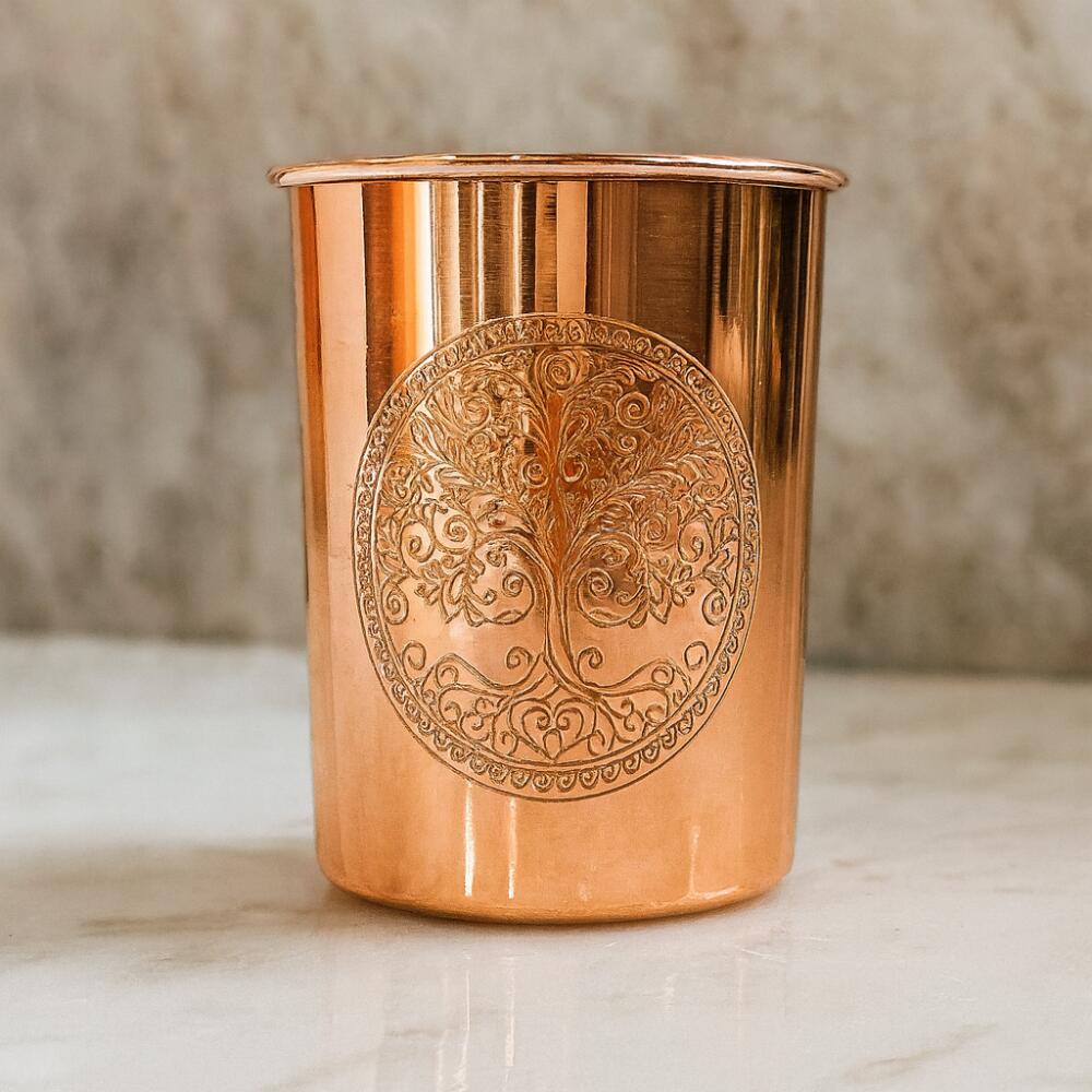 銅製 コップ フラワーオブライフ カップ グラス アーユルベーダ 手打ち
