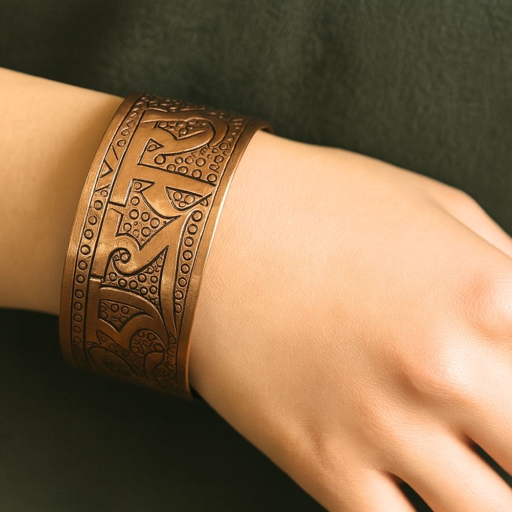 純銅 バングル マントラ Om Mani Padme Hum チベット 手彫り 開運 浄化