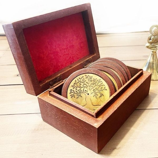 インド製 ハンドメイド 収納ボックス 小物入れ 木製 木箱 彫刻 
