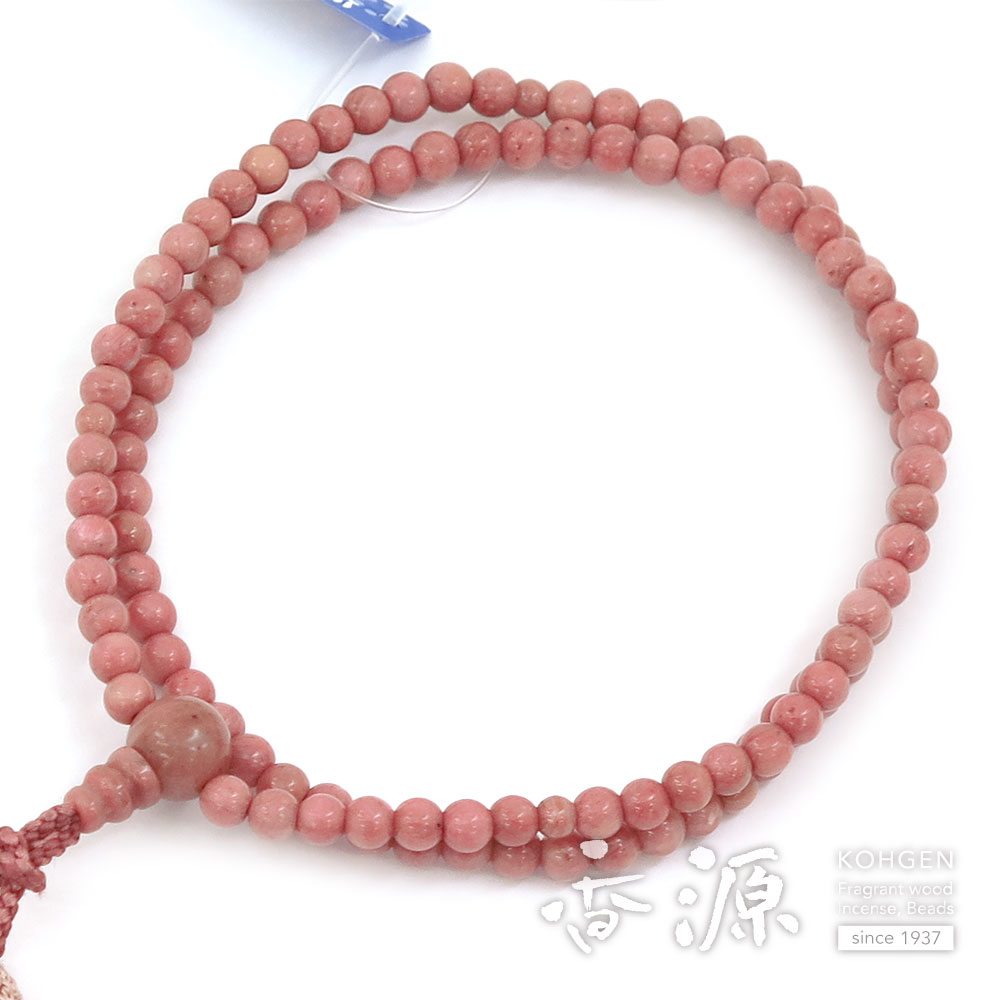 女性用の数珠　ピンクジャスパー 8寸 臨済宗　共仕立て｜ojuzu