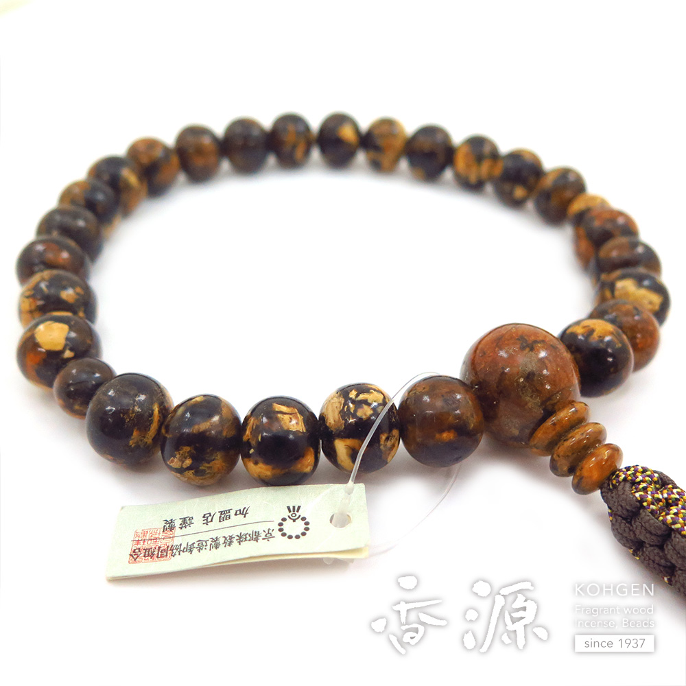 男性用の数珠 虎琥珀 26玉 片手共仕立て 限定品 紐房 : 香源 お