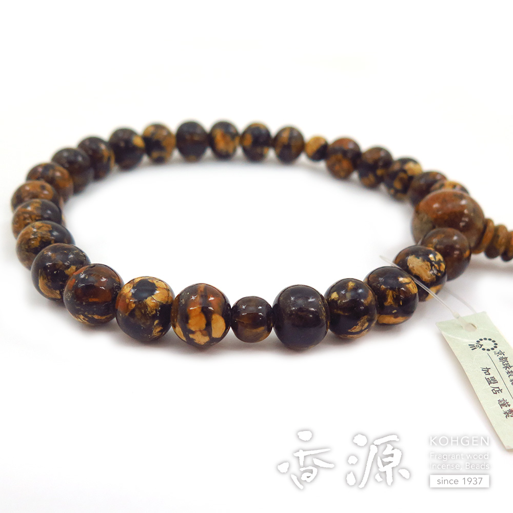 男性用の数珠 虎琥珀 26玉 片手共仕立て 限定品 紐房 : 香源 お数珠