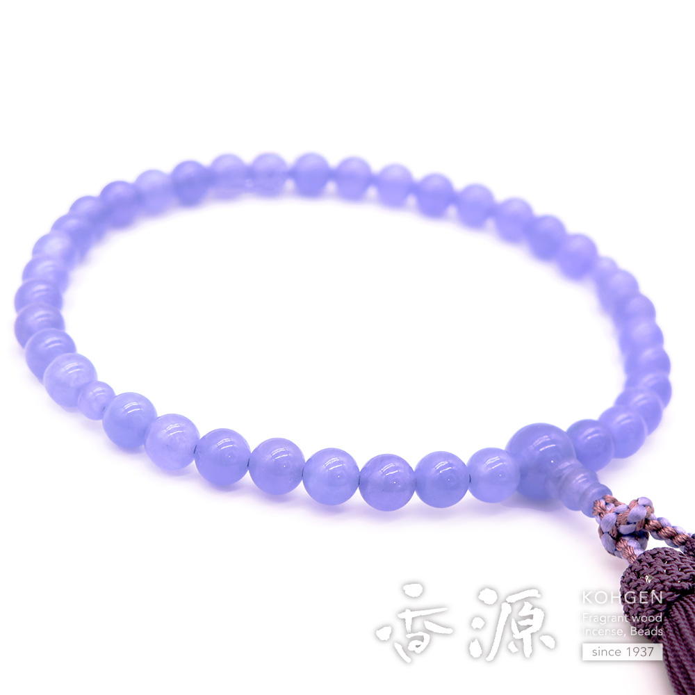 女性用のお数珠 ラベンダージェイド（ラベンダージェード・ビルマ翡翠） 7mm玉 共仕立て 頭房の画像