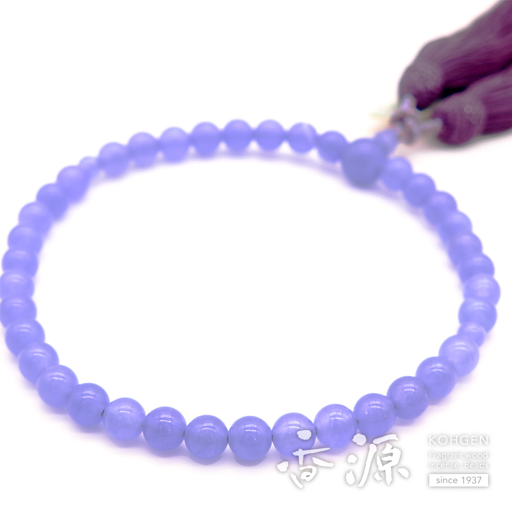女性用のお数珠 ラベンダージェイド（ラベンダージェード・ビルマ翡翠） 7mm玉 共仕立て 頭房の画像