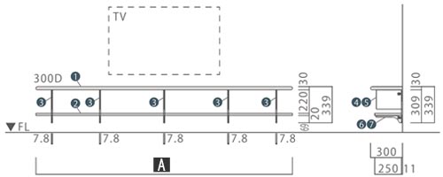 ウッドワン 無垢の木の収納 OM-004 TV台収納プラン テレビまわり