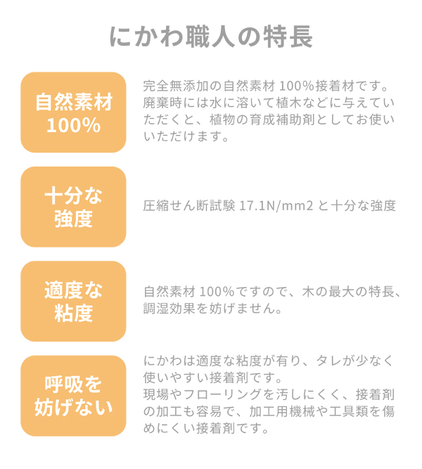 接着剤 種類 用途 LOHAS material 木工用接着剤 天然接着剤 にかわ職人