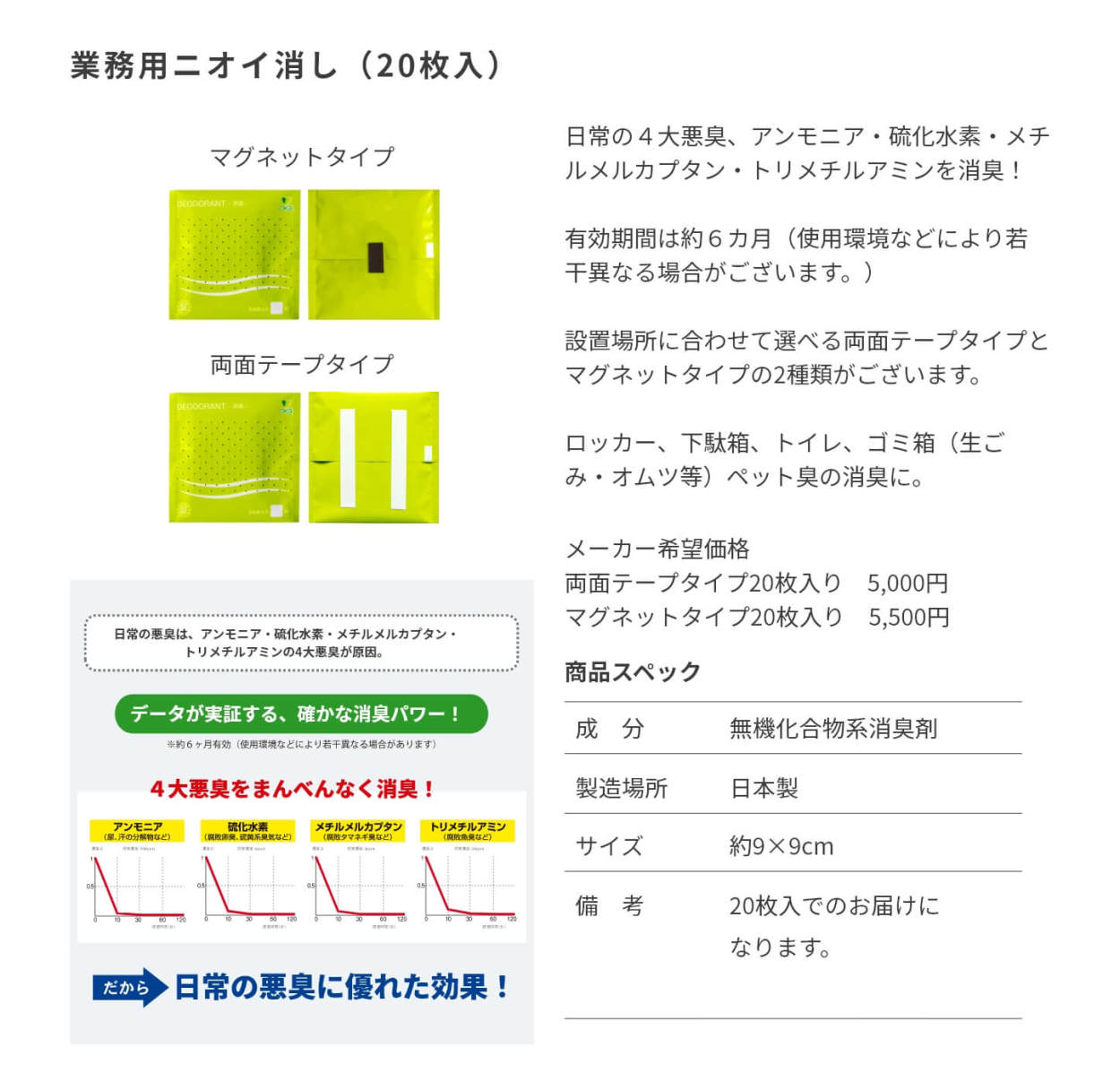 オカ 業務用 消臭シート 20枚入 ( 両面テープ 付 ) 消臭剤 強力 強力消