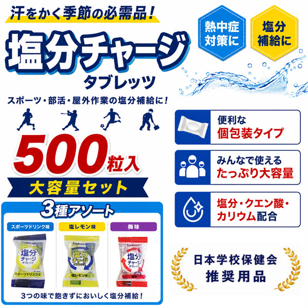 カバヤ食品 塩分チャージタブレッツ 500粒 大容量 3種アソート (塩