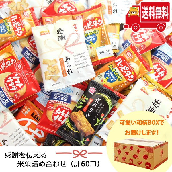 レビュー特典あり】感謝を伝える 米菓詰め合わせ (計60コ) 和柄BOX