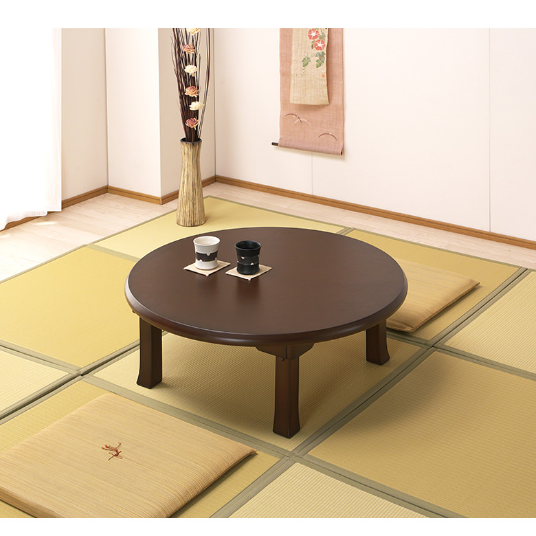 折りたたみ 座卓 幅90 円卓 丸型 ブラウン オーク材 リビングテーブル