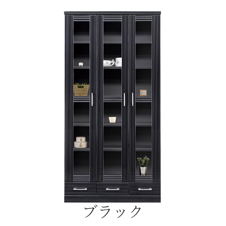 本棚 黒×黒 本棚 書棚 90cm ハイタイプ ハイグロスシート ホワイト・ブラック