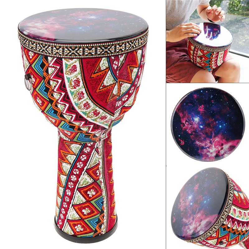 8インチ アフリカドラム 宇宙 幾何学 楽器 キッズ 大人 インテリア 装飾 飾り カラフル 布 ジャンベ 打楽器 演奏 太鼓 置物