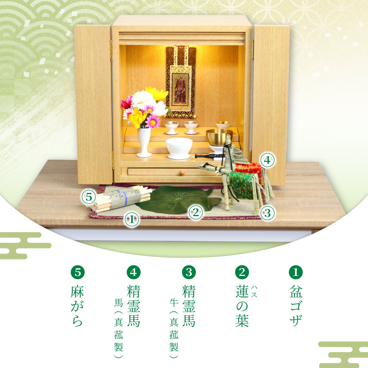 盆ゴザ いぐさ 精霊馬 蓮の葉 麻がら