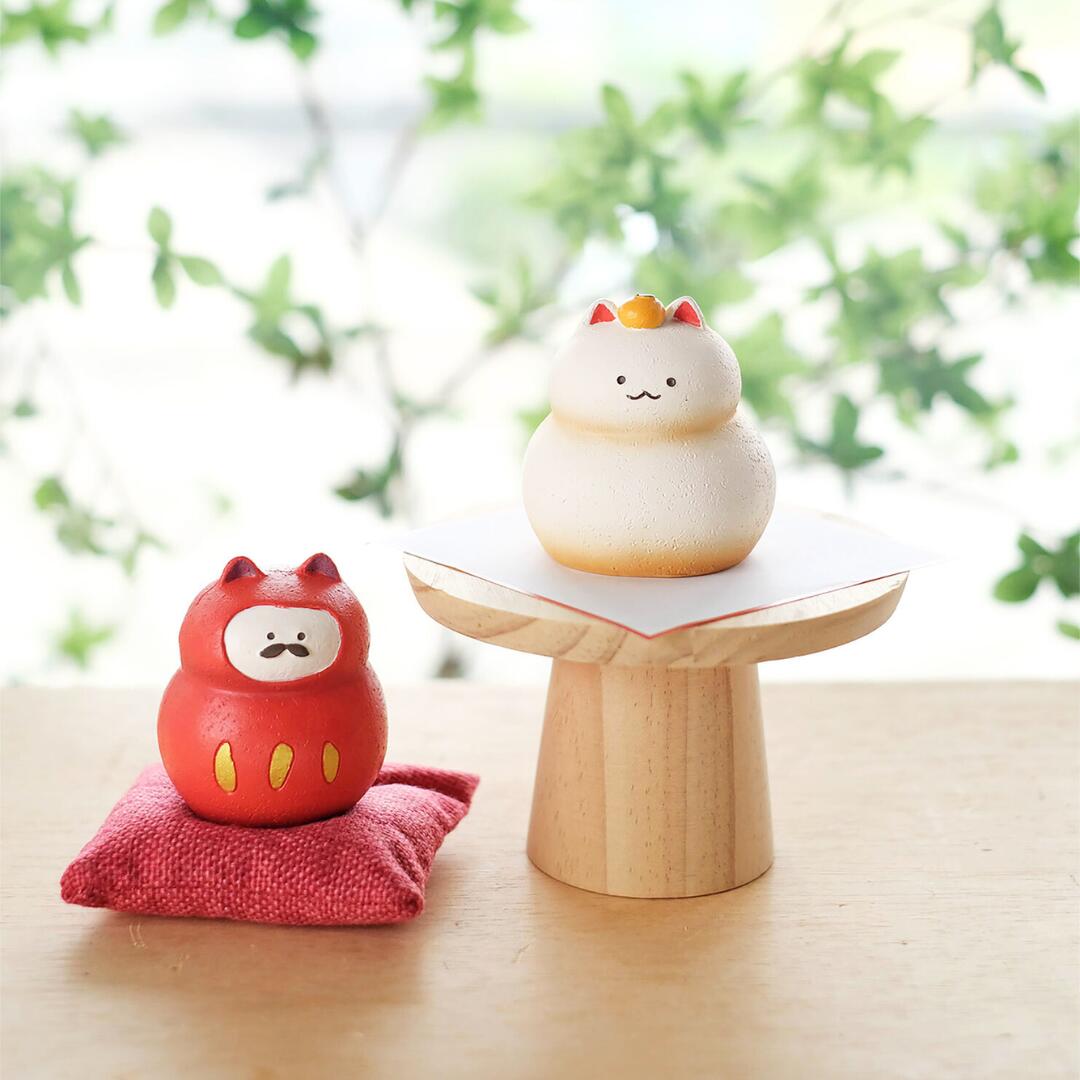 秀〆（HIDESHIME） 正月飾り ダルマネコ 鏡餅ネコ だるま 猫 鏡餅 置物