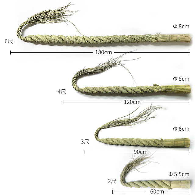 日本製（国産）しめ縄・サイズラインナップ