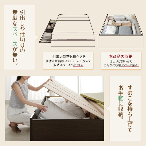 お客様組立 日本製・布団が収納できる大容量収納畳連結ベッド ベッドフレームのみ い草畳 ワイドK220 42cm｜okitatami｜10
