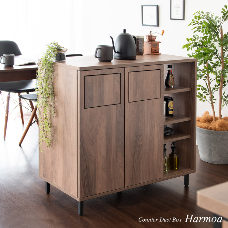 両面 ゴミ箱 ごみ箱 分別 2連 45L 木目調 カウンターダストボックス