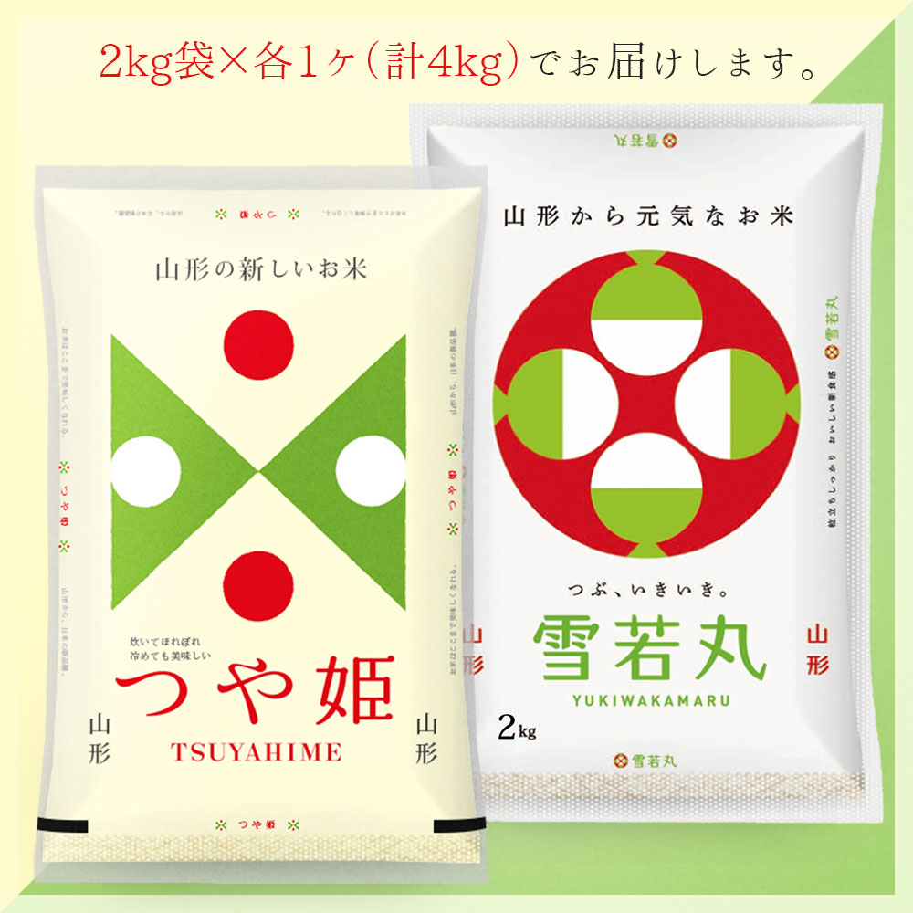 令和5年 つや姫 雪若丸 各2kg 食べ比べセット (計4kg) 山形県産 (玄米