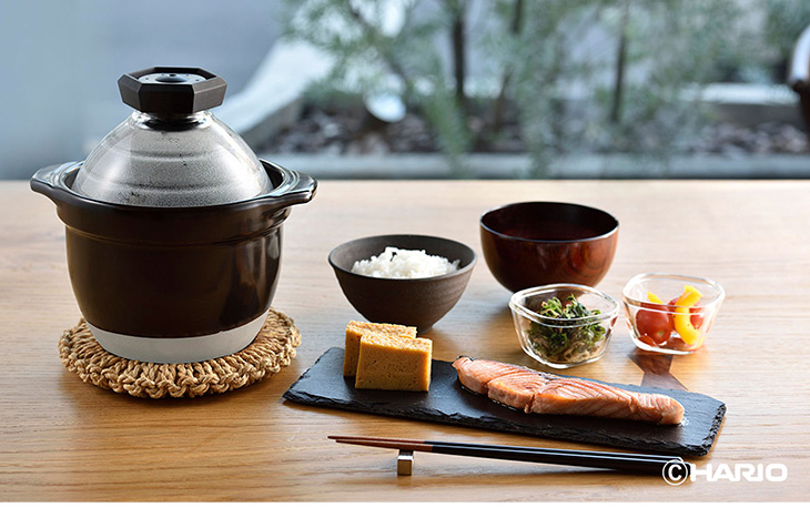 HARIO（ハリオ） フタがガラスのご飯釜 （黒色） 1〜2合炊【すぐに
