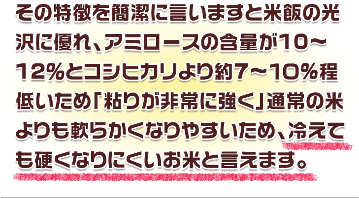 冷えても硬くなりにくいお米と言えます。