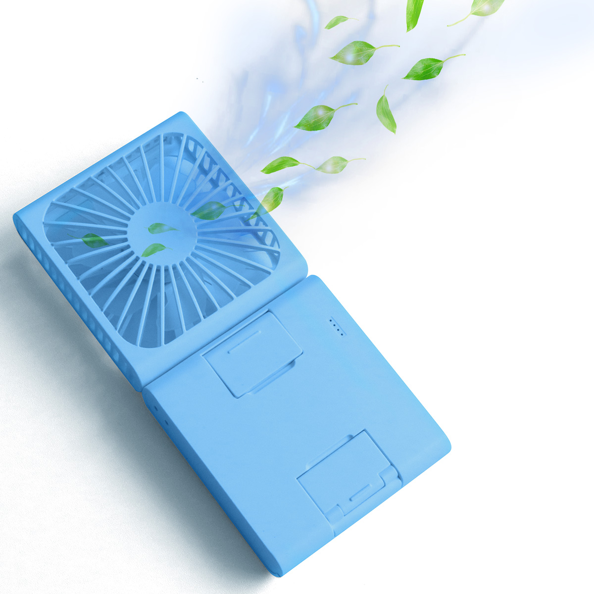 ハンディファン 携帯扇風機 首掛け 卓上 3段階風量調節 小型 軽量 折畳み バッテリー ストラップ付き スマホスタンド 長時間可能 USB充電式｜okuraya-san-ys｜02