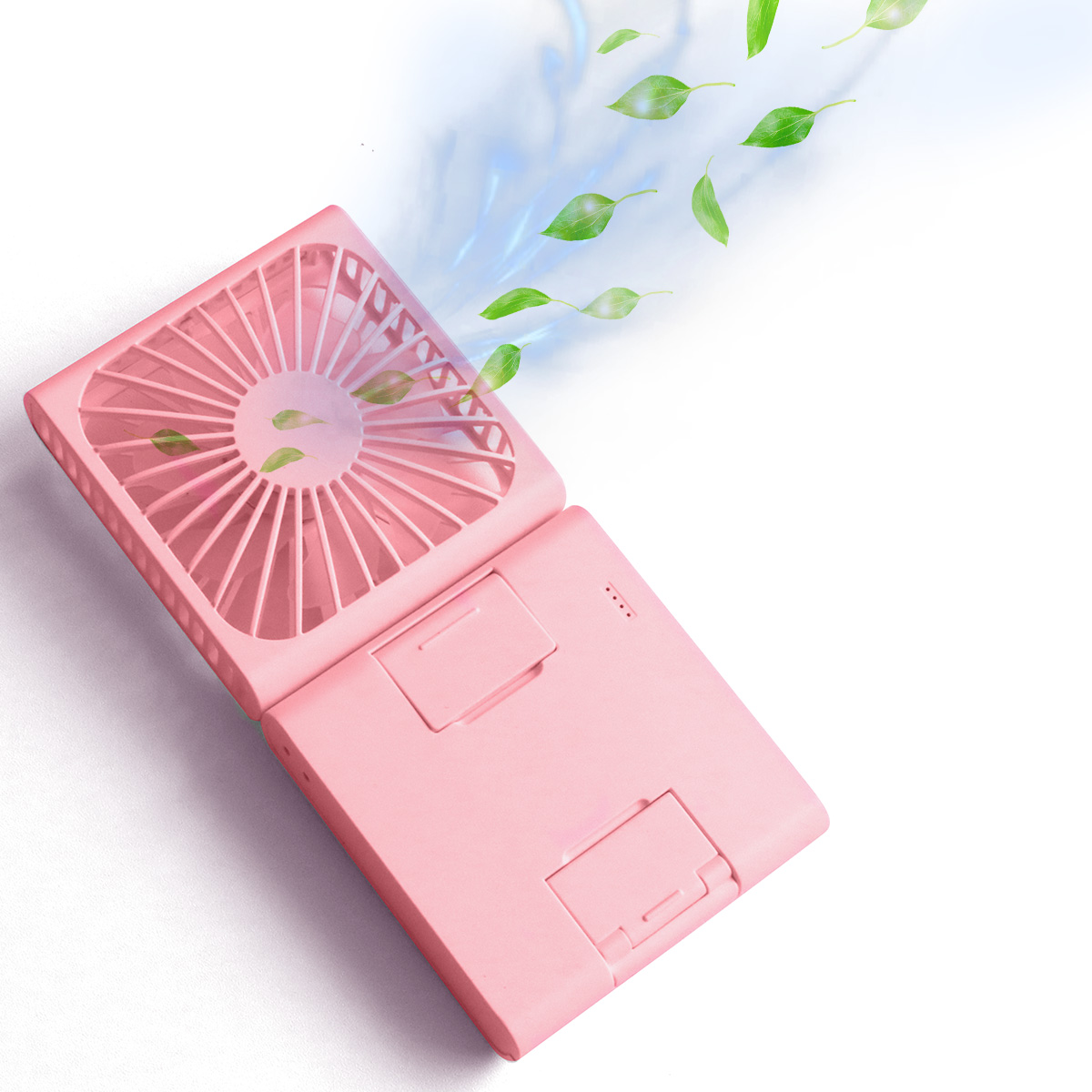 ハンディファン 携帯扇風機 首掛け 卓上 3段階風量調節 小型 軽量 折畳み バッテリー ストラップ付き スマホスタンド 長時間可能 USB充電式｜okuraya-san-ys｜03