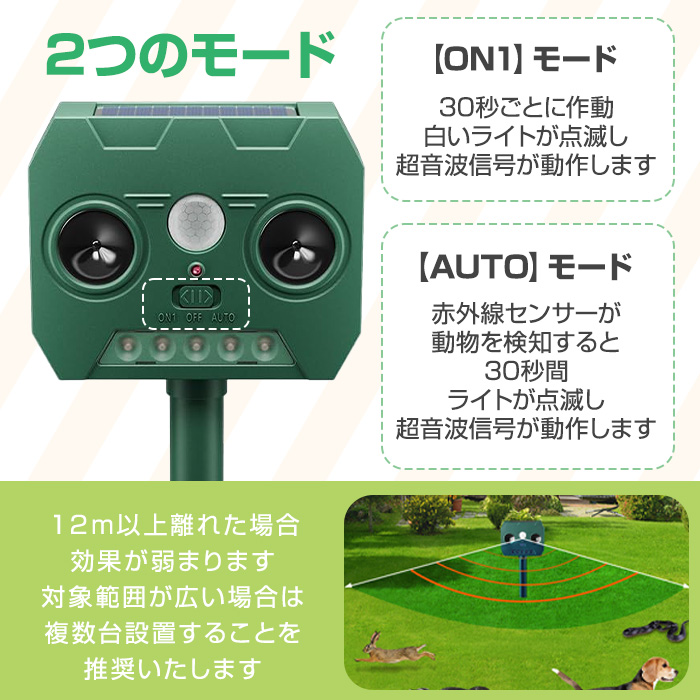 動物撃退器 害獣撃退 超音波×閃光 撃退！ソーラー害獣センサー 電源