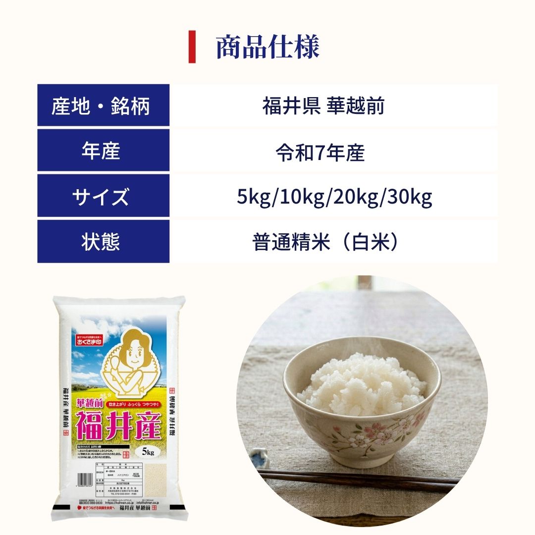 おくさま印 米 お米 30kg 5kg6セット 華越前 福井県産 令和7年産 白米