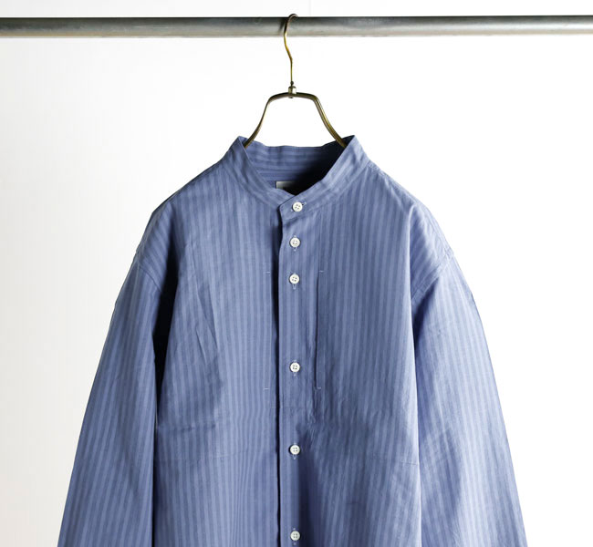 当時物　ニッセイ　NISSAY　長袖ラガーシャツ　ユニフォーム nisica ニシカ NIS-1365 バンドカラーシャツ ストライプパープル 長袖