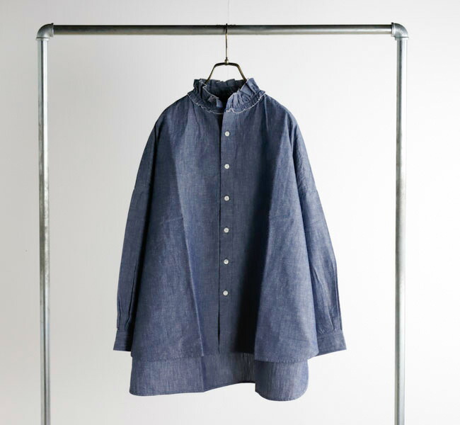 Yarmo ヤーモ Dungaree Ruffle Shirts S28 SALE30%OFF // Yarmo ヤーモ Dungaree Ruffle Shirts ダンガリー