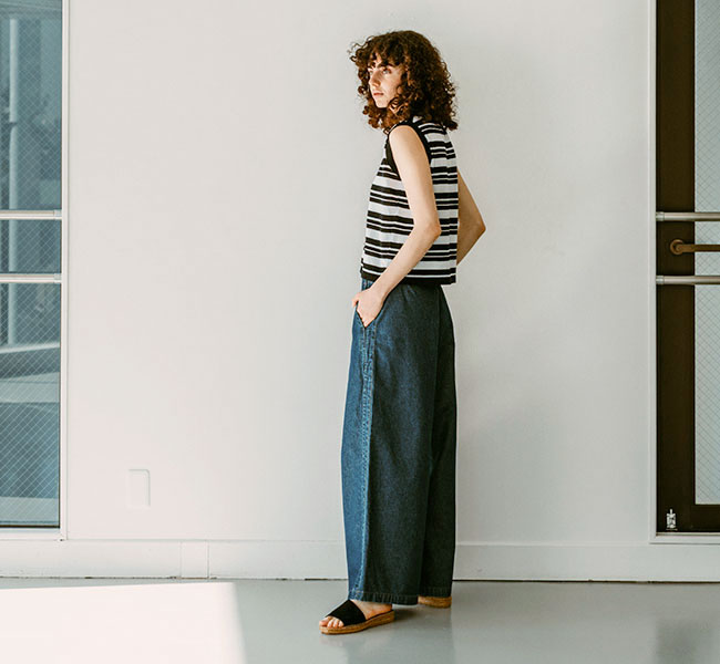 MEYAME メヤメ DENIM SIDE LINE WIDE PANTS デニム サイドライン