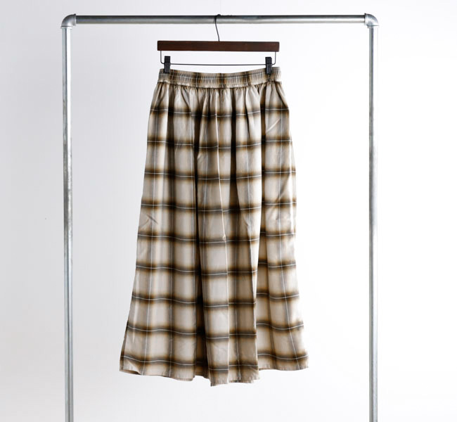 SALE40%OFF //orslow オアスロウ OMBRE CHECK GATHERED SKIRT BROWN