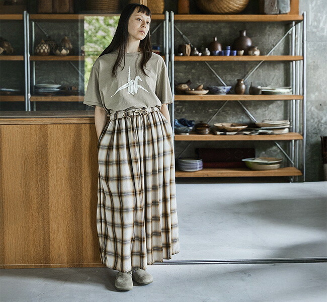 SALE30%OFF //orslow オアスロウ OMBRE CHECK GATHERED SKIRT BROWN