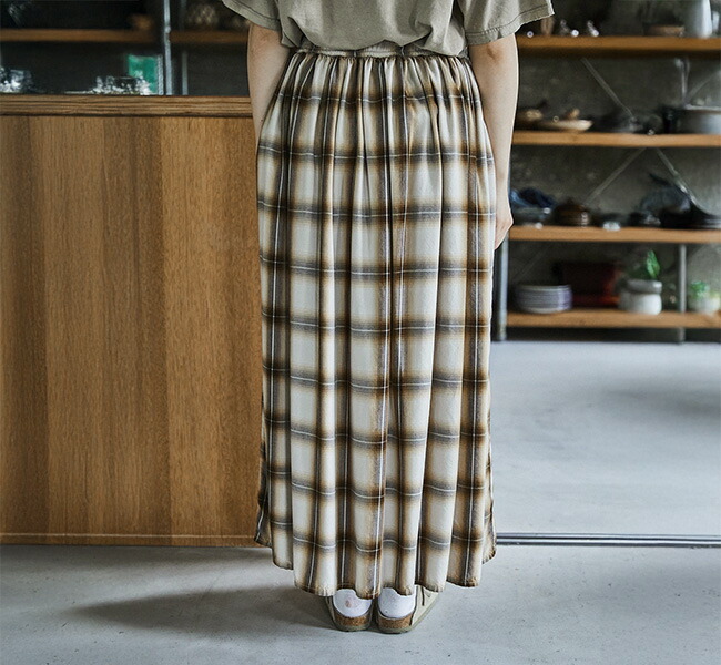 SALE30%OFF //orslow オアスロウ OMBRE CHECK GATHERED SKIRT BROWN