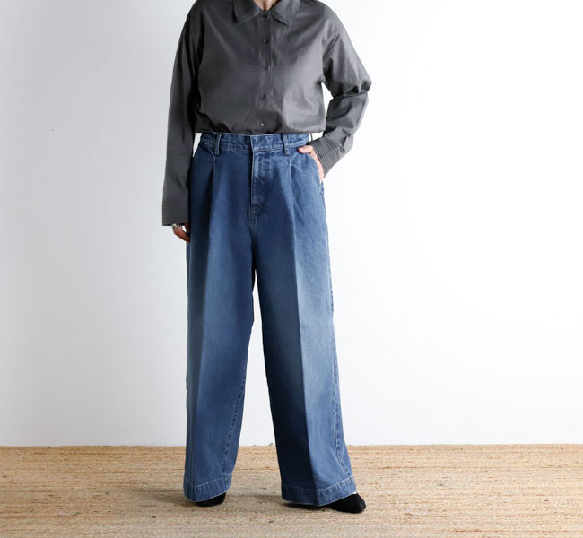ミズイロインド、ワイドパンツ mizuiro ind ミズイロインド 1-260087DM wide denim slacks ワイド