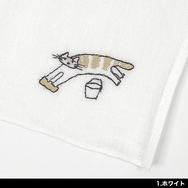 倉敷意匠計画室 トラネコボンボン 小幅リネン刺繍ハンカチ 中西なちお