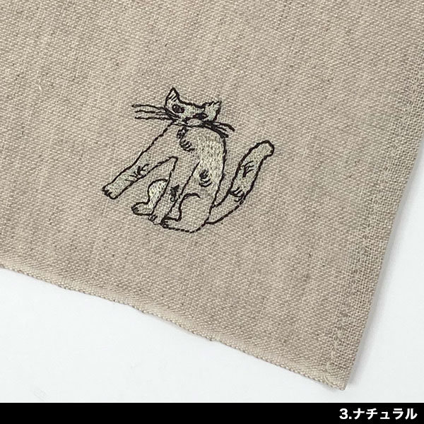 倉敷意匠計画室 トラネコボンボン 小幅リネン刺繍ハンカチ 中西なちお