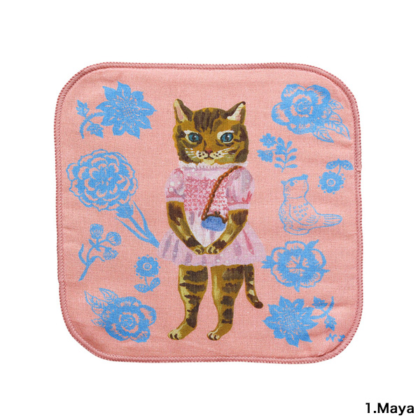 Nathalie Lete（ナタリーレテ） タオルハンカチ 猫柄 ガーゼハンド 