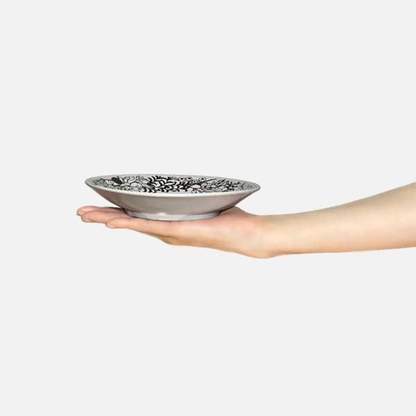 松尾友文　唐津焼　松尾高麗窯　波形グレー陶器ボウル 花模様付き　鉢 松尾友文 唐津焼 松尾高麗窯 波形グレー陶器ボウル 花模様付き 鉢