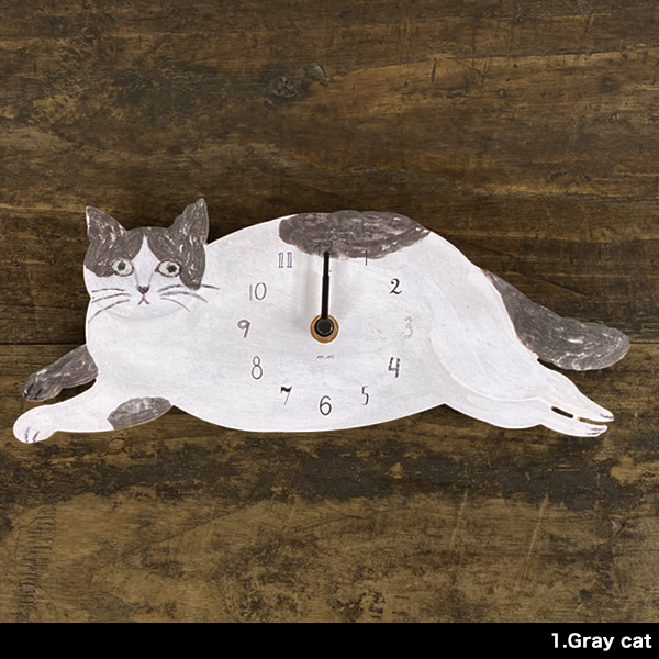 松尾ミユキ diecut clock(ダイカットクロック)　壁掛け時計 北欧風 おしゃれ 木製 オシャレ 猫グッズ 雑貨 プレゼント 女性 柄 ネコ  ねこ かわいい 掛時計