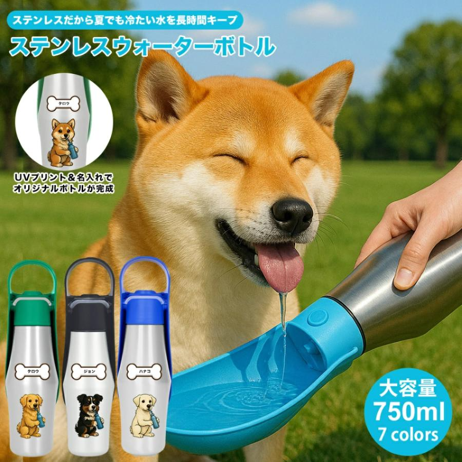 名入れ ペット用 ウォーターボトル ペット 水筒 犬 水筒 名前入れ ステンレス 750ml 自動給水 給水ボトル 犬猫用 ペット用 給水器 携帯用 水飲み ボトル